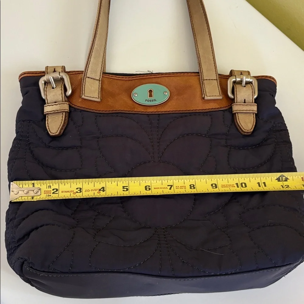 Fossil Key-per Navy Quilted Fabric and Leather Shoulder Bag